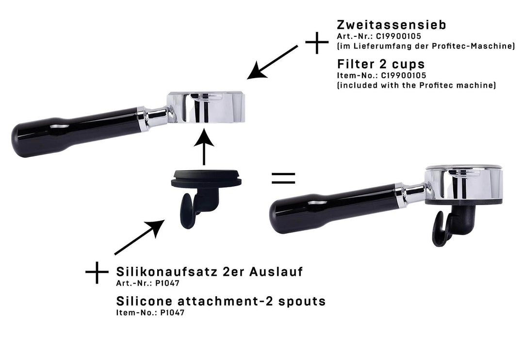 Profitec Siebträger, bodenlos mit 21g-Sieb für 2er Silikonauslauf (P1047) geeignet