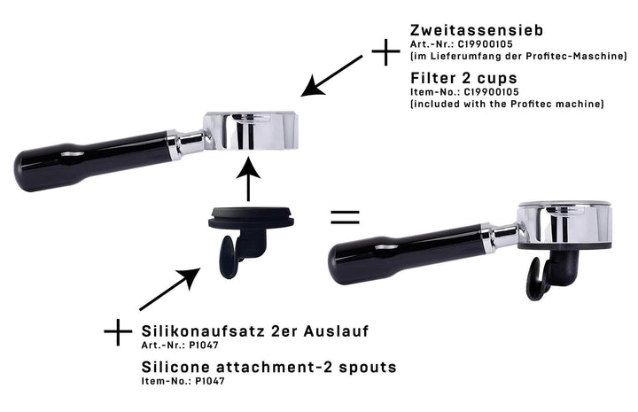 Profitec Siebträger, bodenlos mit 21g-Sieb für 2er Silikonauslauf (P1047) geeignet